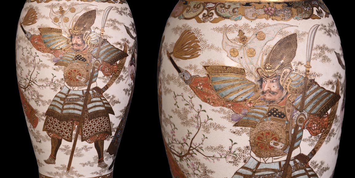 Pair of Oil Lamps in Satsuma Faience with Baccarat Opaline Globes – Second Half of the 19th Century-13