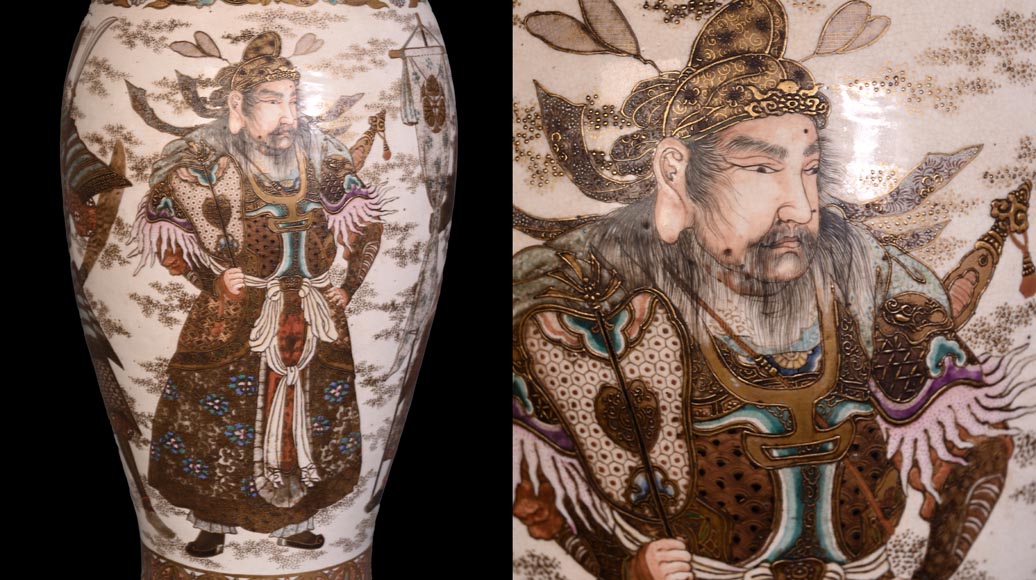 Pair of Oil Lamps in Satsuma Faience with Baccarat Opaline Globes – Second Half of the 19th Century-14