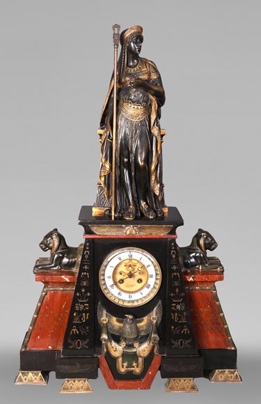 Emile Hébert and Georges Servant, Egyptian Revival Clock, 19th Century-0