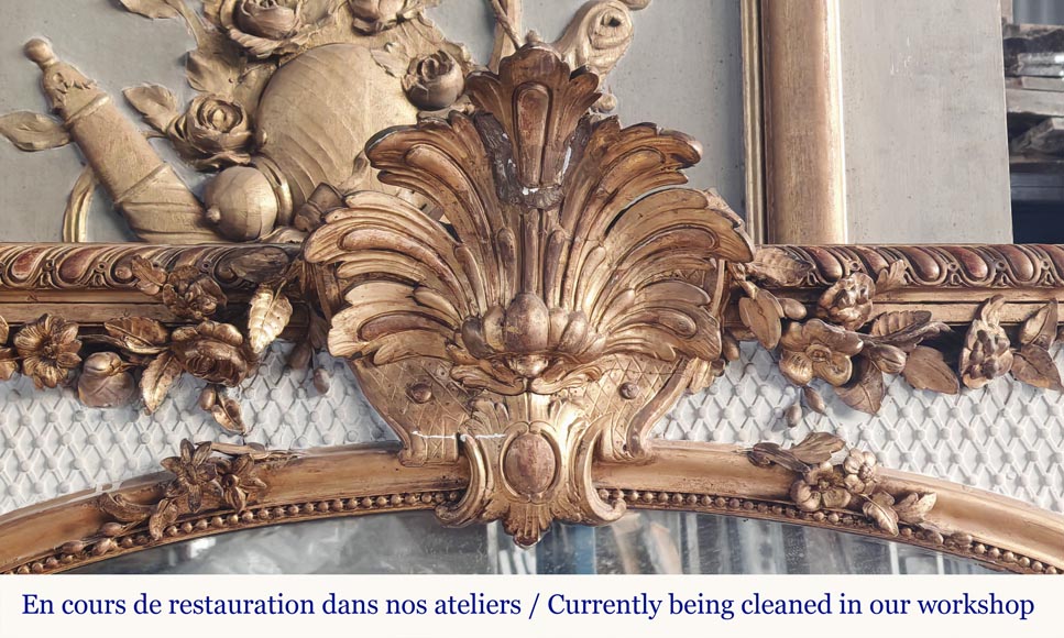 Napoleon III style trumeau, two-tone gilded and painted-1