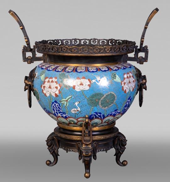 Cloisonné and Bronze Vase, Signed BARBEDIENNE, in the Style of Édouard LIÈVRE-0