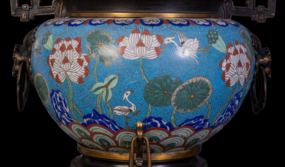 Cloisonné and Bronze Vase, Signed BARBEDIENNE, in the Style of Édouard LIÈVRE-2