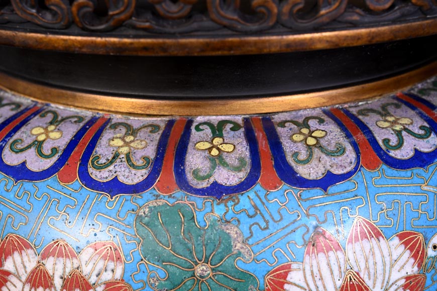 Cloisonné and Bronze Vase, Signed BARBEDIENNE, in the Style of Édouard LIÈVRE-4