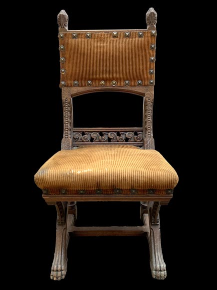 Eugène GRASSET (designer) and FULGRAFF (cabinetmaker), set of 6 carved oak chairs, Paris, 1880–1885-2
