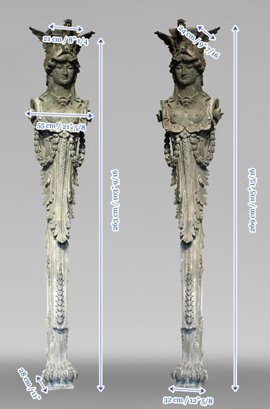 J. SERRE, Pair of bronze caryatids representing Bellona-13