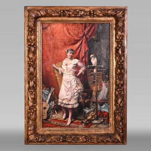 oung Woman with Cockatoo — Painting by Joseph Henri CONDAMIN