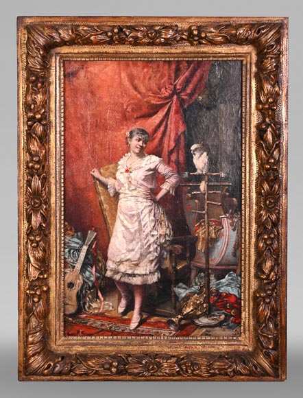 oung Woman with Cockatoo — Painting by Joseph Henri CONDAMIN-0