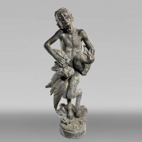 Bronze Fountain Sculpture, Italy, 19th Century Satyr Holding Ducks
