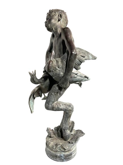 Bronze Fountain Sculpture, Italy, 19th Century Satyr Holding Ducks-1
