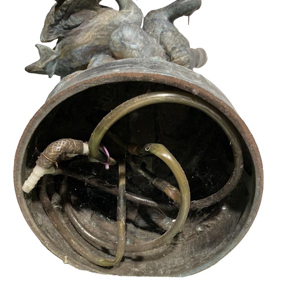 Bronze Fountain Sculpture, Italy, 19th Century Satyr Holding Ducks-10