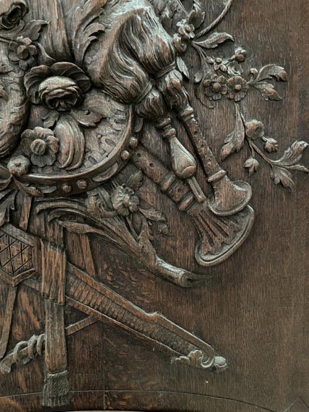 Carved and painted wooden overmantel mirror with a pastoral music trophy, in the Louis XV style, 19th century Carved and painted wooden overmantel mirror with a pastoral music trophy, in the Louis XV style, 19th century-6