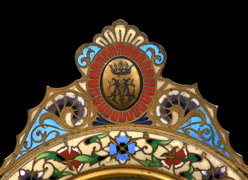 Gilt Bronze and Champlevé Enamel Table Mirror, Signed 