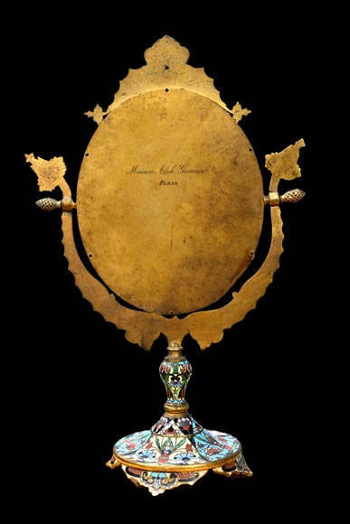 Gilt Bronze and Champlevé Enamel Table Mirror, Signed 