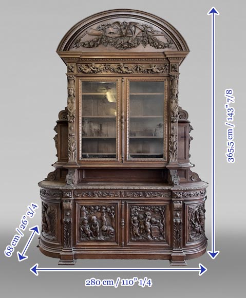 Large Napoleon III Style Oak Buffet – Four Seasons Theme-12