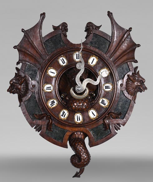 Wall Clock in Carved Wood and Hardstone – 19th Century-0