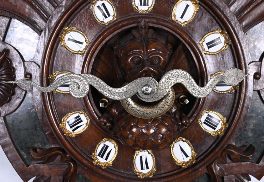 Wall Clock in Carved Wood and Hardstone – 19th Century-3