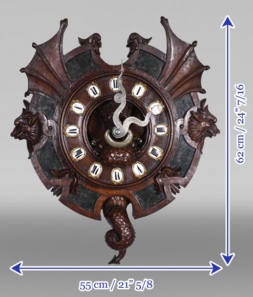 Wall Clock in Carved Wood and Hardstone – 19th Century-12