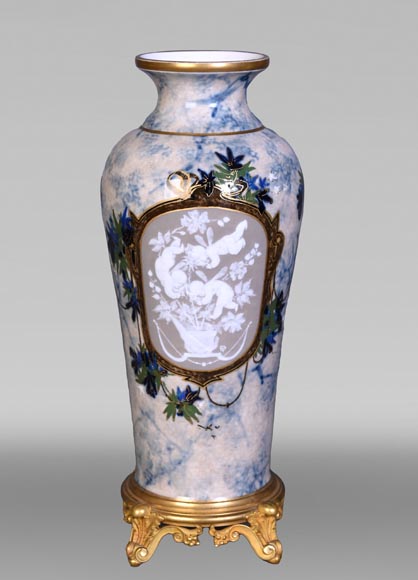 Large glazed porcelain vase from the Sèvres manufactory, decorated in 1880 by Taxile DOAT-0