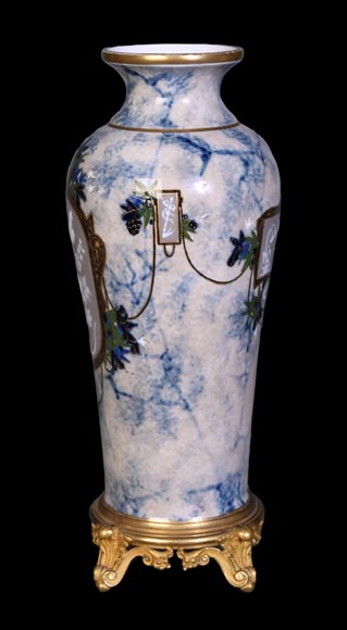 Large glazed porcelain vase from the Sèvres manufactory, decorated in 1880 by Taxile DOAT-1