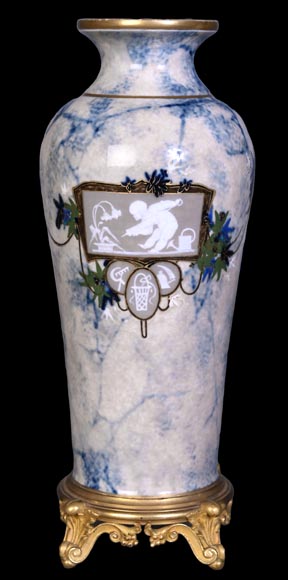 Large glazed porcelain vase from the Sèvres manufactory, decorated in 1880 by Taxile DOAT-2