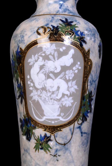 Large glazed porcelain vase from the Sèvres manufactory, decorated in 1880 by Taxile DOAT-3