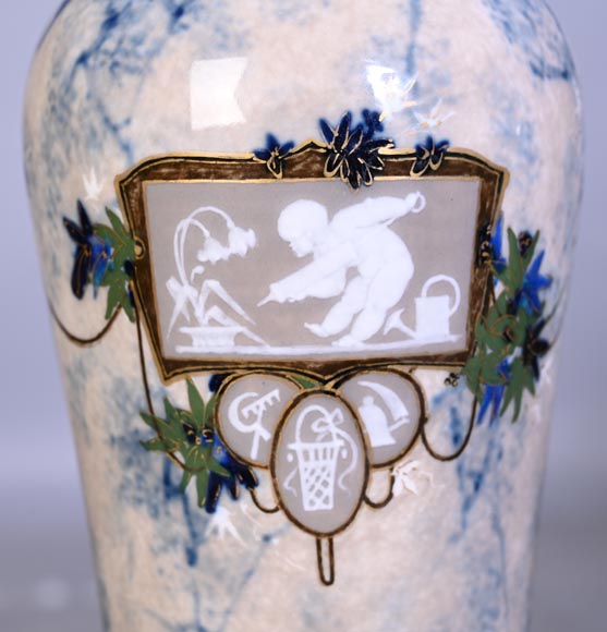 Large glazed porcelain vase from the Sèvres manufactory, decorated in 1880 by Taxile DOAT-5