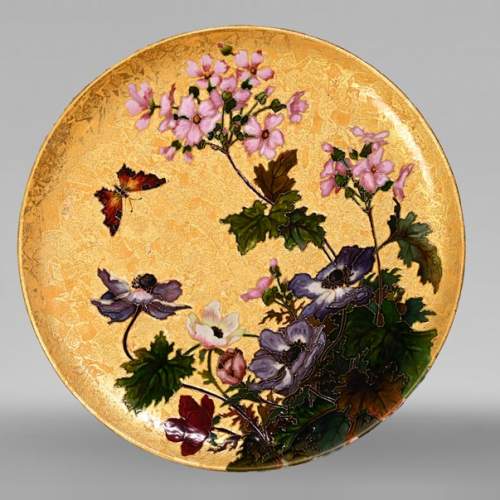 Félix Optat MILET, Large enamelled dish on a gold background, 19th century