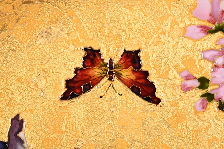 Félix Optat MILET, Large enamelled dish on a gold background, 19th century-1