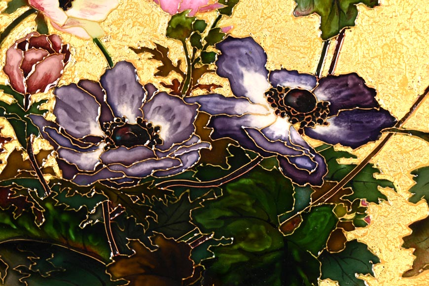 Félix Optat MILET, Large enamelled dish on a gold background, 19th century-4