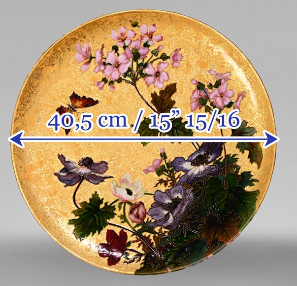 Félix Optat MILET, Large enamelled dish on a gold background, 19th century-10