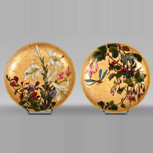 Félix Optat MILET, Large enamelled dish on a gold background, 19th century