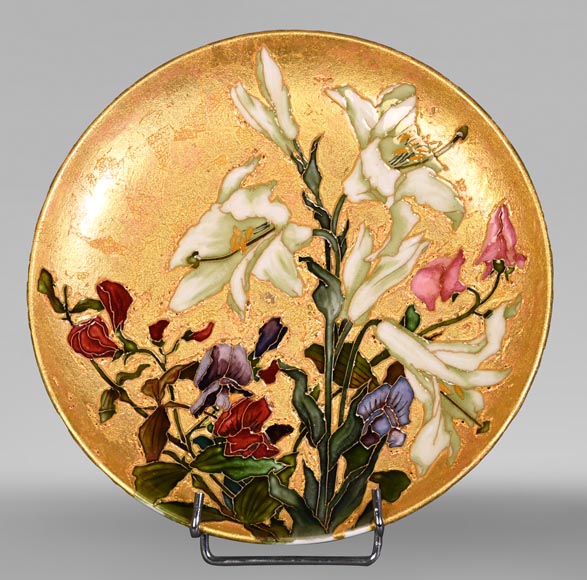 Félix Optat MILET, Large enamelled dish on a gold background, 19th century-1