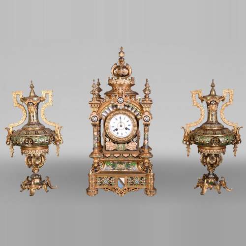 Persian-style double-sided clock and garnitures, Charles Stanislas MATIFAT, dated 1851