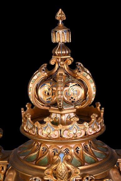 Persian-style double-sided clock and garnitures, Charles Stanislas MATIFAT, dated 1851-4