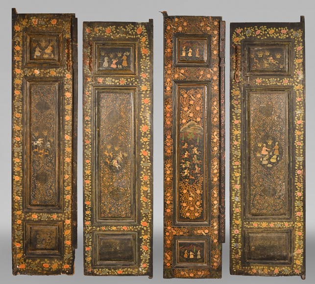 Qajar Art, Set of doors decorated with major scenes of Persian life, late 19th century-0