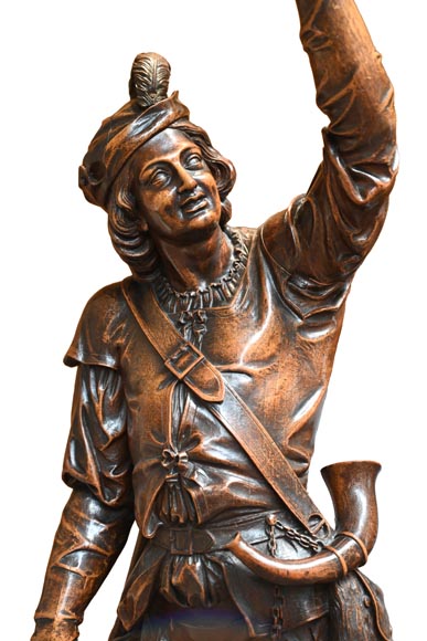 RIBAILLER and MAZAROZ, Pair of walnut statues of a hunter and a fisherman, after the 1855 Universal Exhibition-1