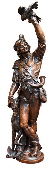 RIBAILLER and MAZAROZ, Pair of walnut statues of a hunter and a fisherman, after the 1855 Universal Exhibition-2