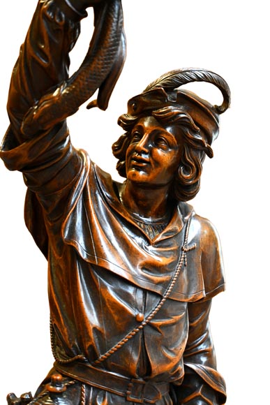 RIBAILLER and MAZAROZ, Pair of walnut statues of a hunter and a fisherman, after the 1855 Universal Exhibition-5