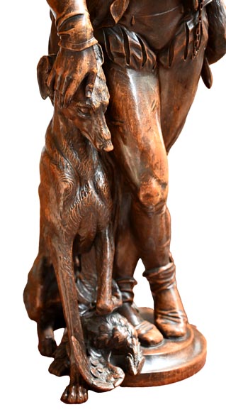 RIBAILLER and MAZAROZ, Pair of walnut statues of a hunter and a fisherman, after the 1855 Universal Exhibition-8