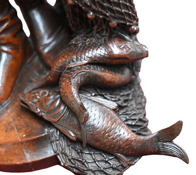 RIBAILLER and MAZAROZ, Pair of walnut statues of a hunter and a fisherman, after the 1855 Universal Exhibition-9