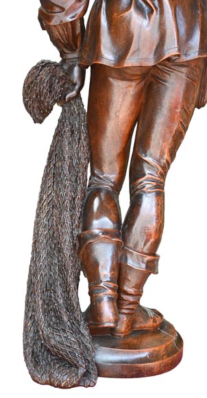 RIBAILLER and MAZAROZ, Pair of walnut statues of a hunter and a fisherman, after the 1855 Universal Exhibition-10