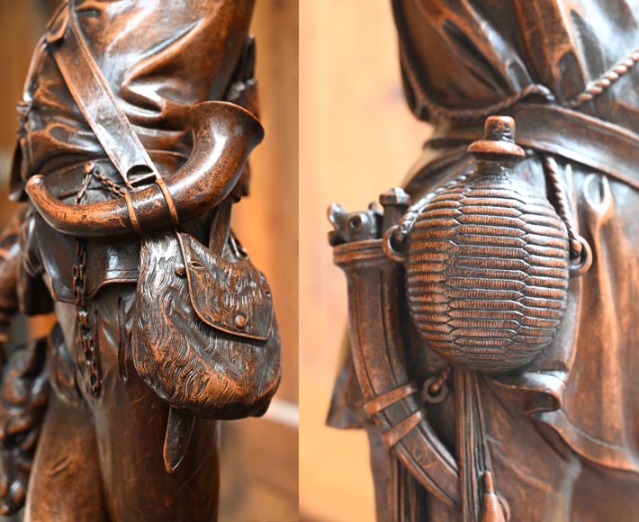 RIBAILLER and MAZAROZ, Pair of walnut statues of a hunter and a fisherman, after the 1855 Universal Exhibition-11