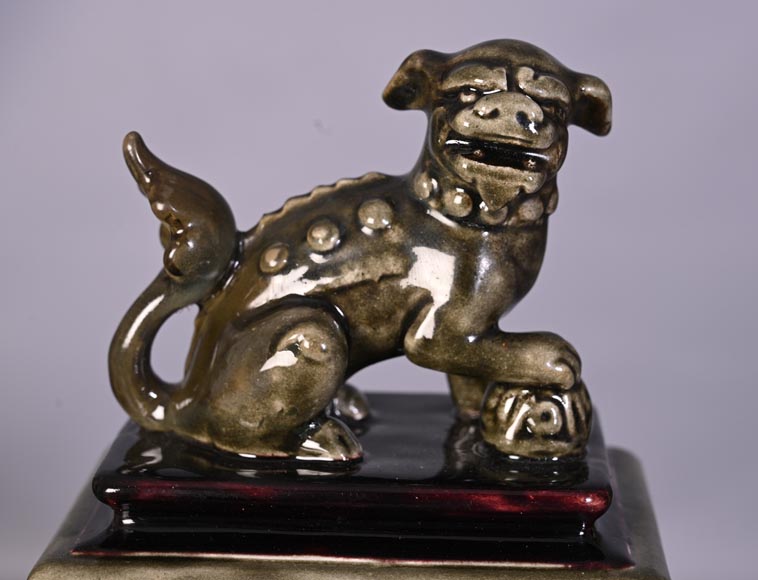 Jules VIEILLARD – “Chien de Fô” Polychrome Faience Clock-1