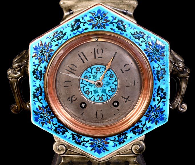Jules VIEILLARD – “Chien de Fô” Polychrome Faience Clock-2