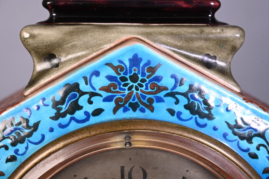 Jules VIEILLARD – “Chien de Fô” Polychrome Faience Clock-3