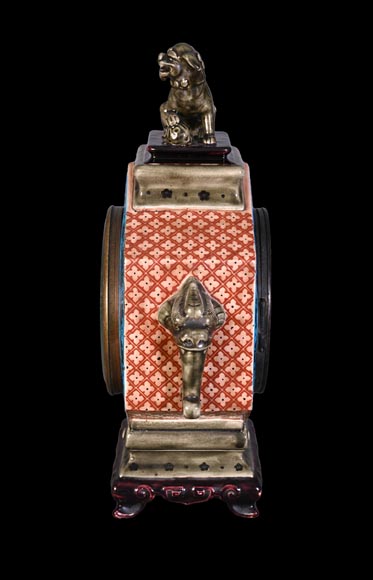 Jules VIEILLARD – “Chien de Fô” Polychrome Faience Clock-4