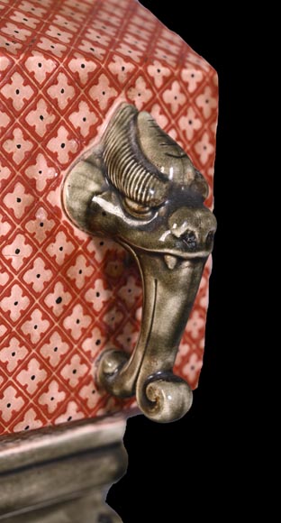 Jules VIEILLARD – “Chien de Fô” Polychrome Faience Clock-5