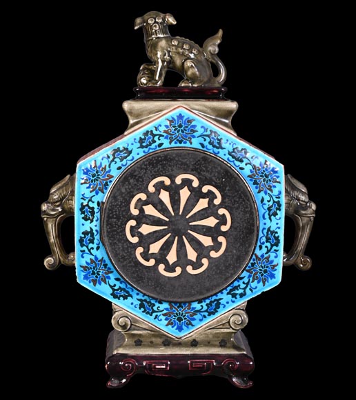 Jules VIEILLARD – “Chien de Fô” Polychrome Faience Clock-6
