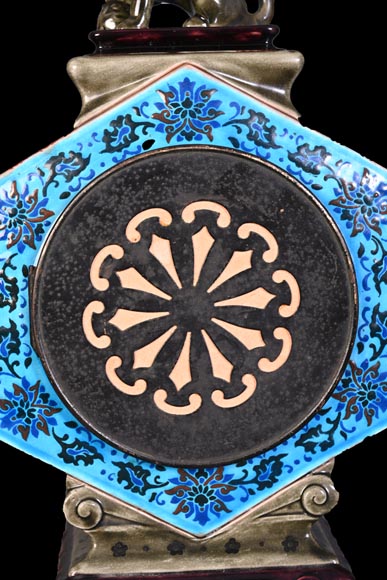 Jules VIEILLARD – “Chien de Fô” Polychrome Faience Clock-7