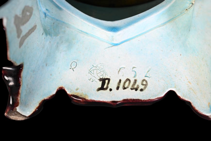 Jules VIEILLARD – “Chien de Fô” Polychrome Faience Clock-9